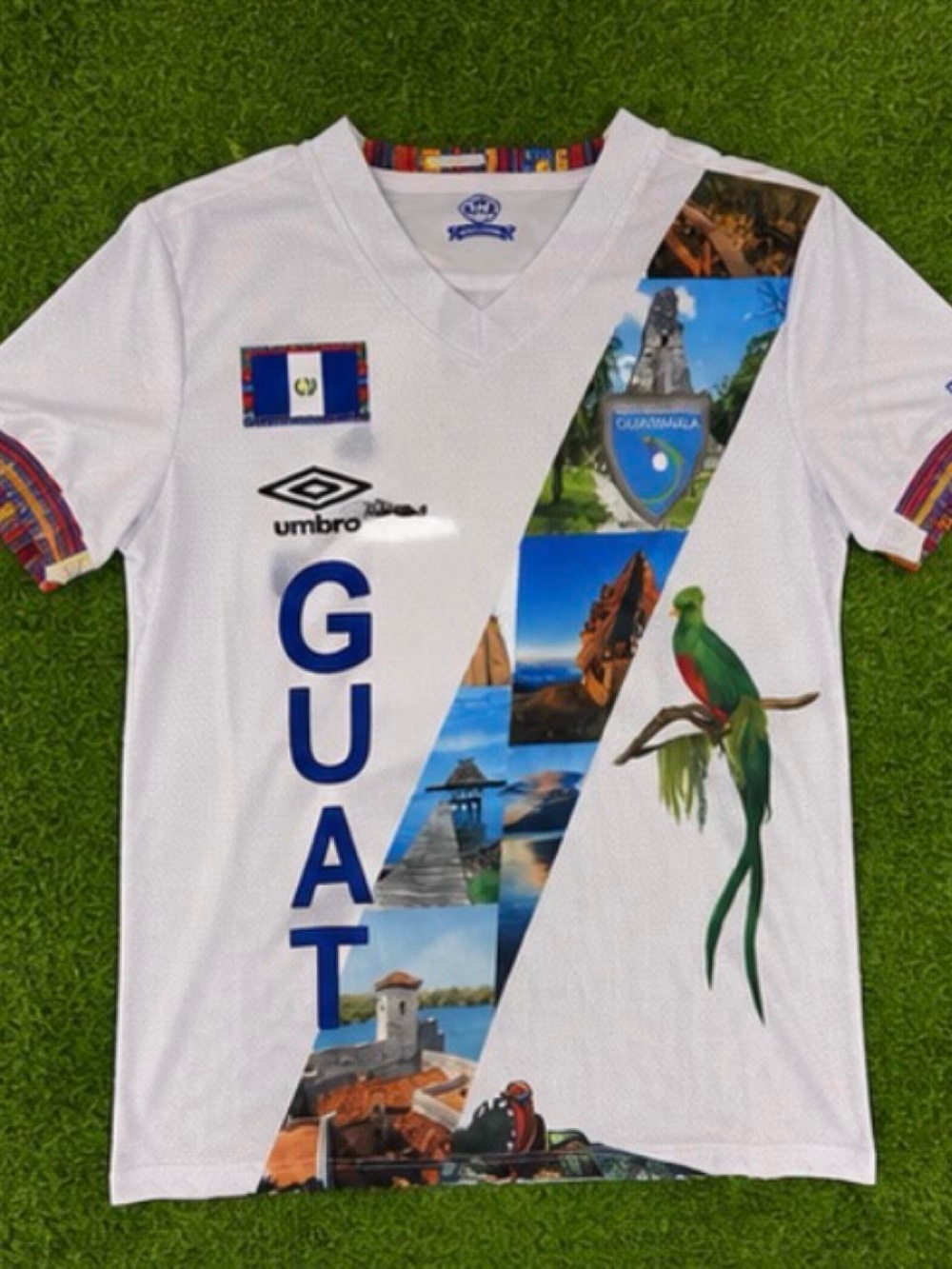 Umbro GUAT White V-Neck Men's Shirt with Colorful Scenic Print